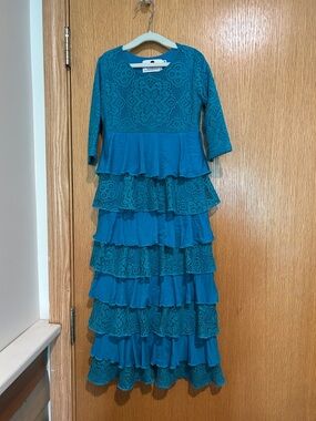 Dainty Jewells Teal Lace Tiered Ruffle Dress